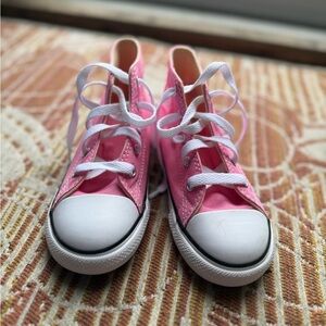 Pink and White Canvas High-Top Sneakers